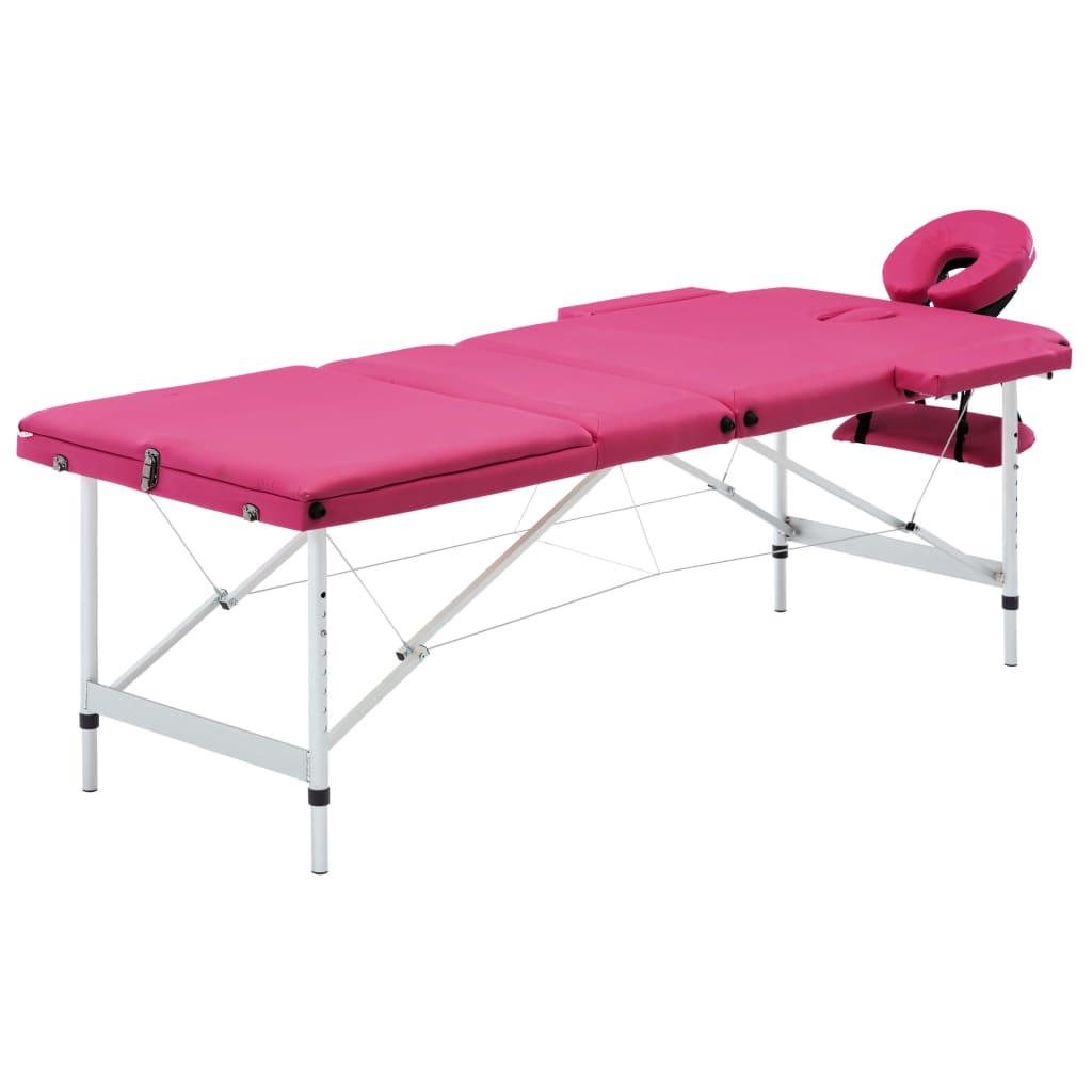 Image of vidaXL Foldable Massage Table 3 Zones Aluminium Pink