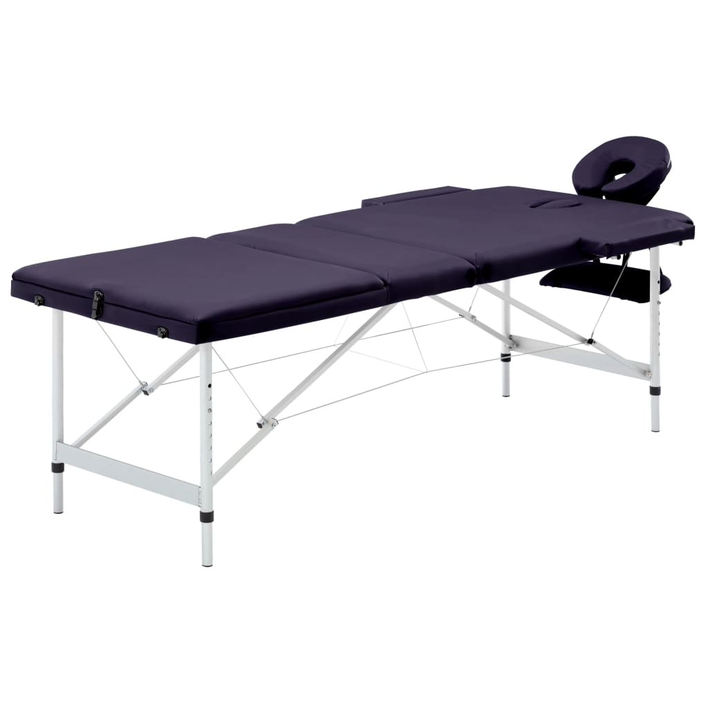 vidaXL Masă de masaj pliabilă cu 3 zone, violet, aluminiu vidaXL