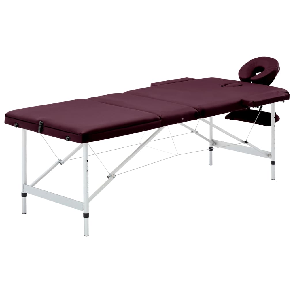 vidaXL Masă de masaj pliabilă cu 3 zone, violet vin, aluminiu vidaXL