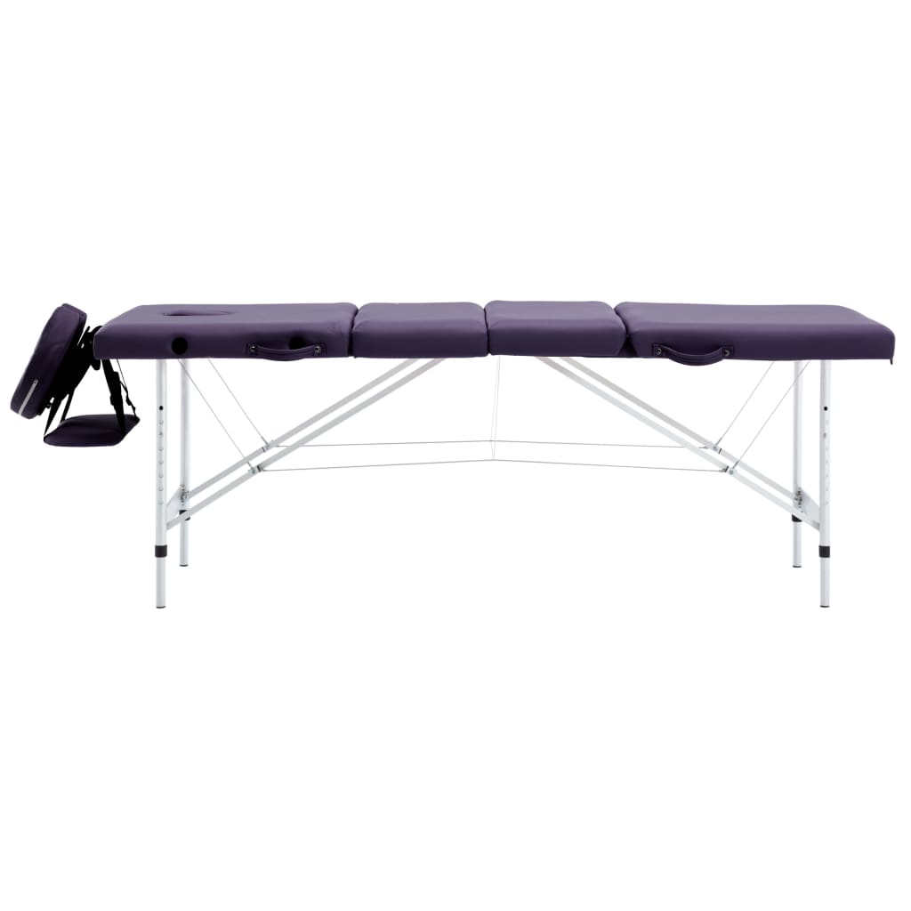 vidaXL sammenfoldeligt massagebord aluminiumsstel 4 zoner lilla
