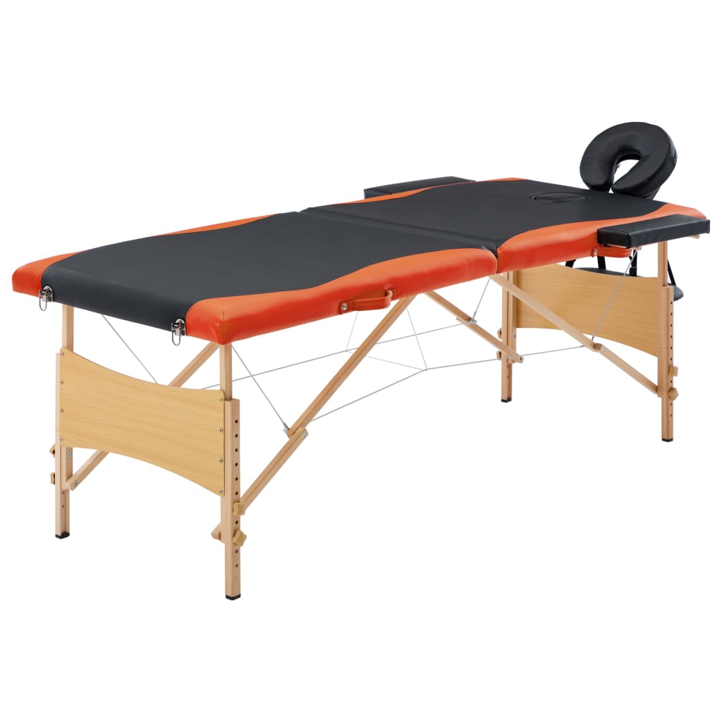 9: vidaXL foldbart massagebord 2 zoner træ sort og orange