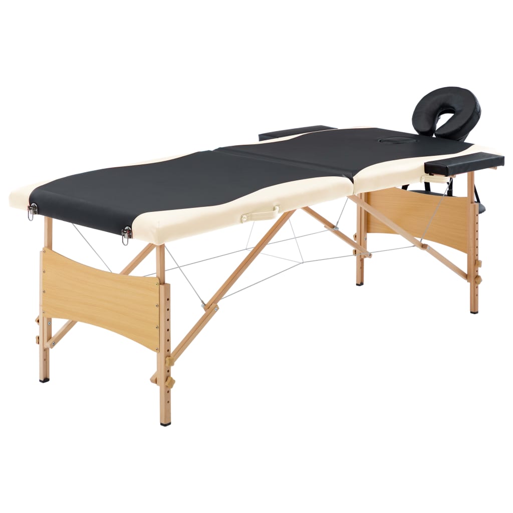 15: vidaXL sammenfoldeligt massagebord med træstel 2 zoner sort og beige