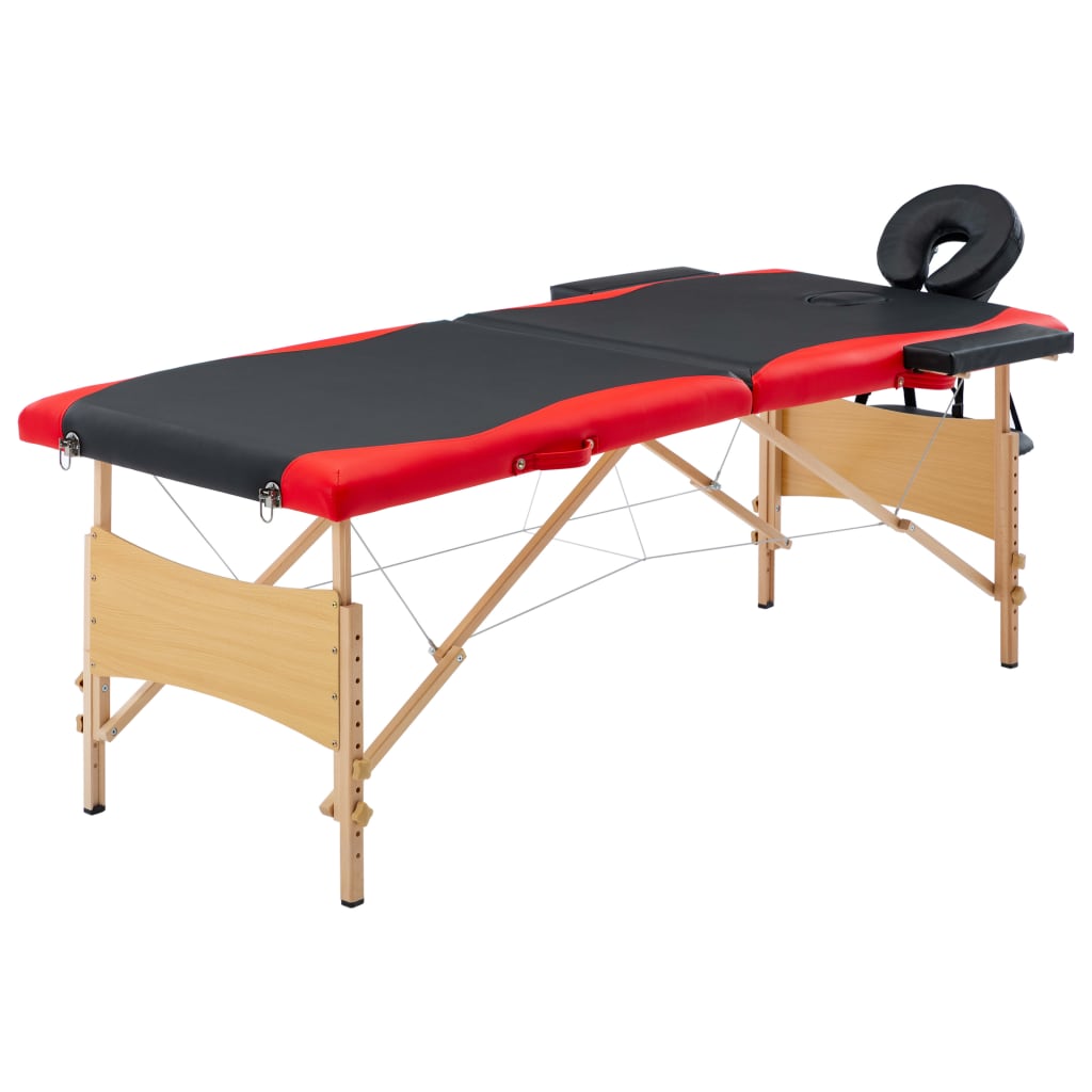 Sulankstomas masažinis stalas, juodas/raudonas, mediena, 2 zonų | Stepinfit