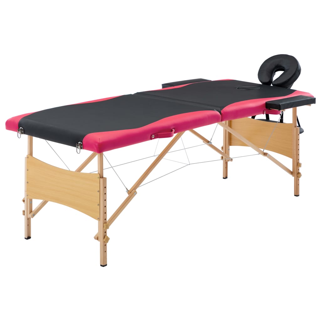 vidaXL Masă pliabilă de masaj, 2 zone, negru și roz, lemn vidaXL