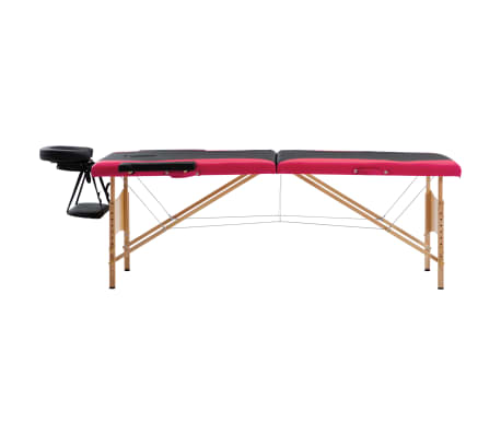 vidaXL Massagetafel inklapbaar 2 zones hout zwart en roze