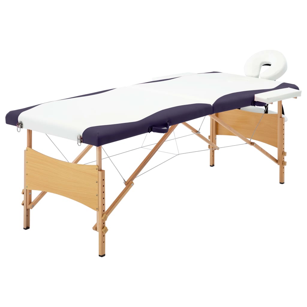 11: vidaXL sammenfoldeligt massagebord med træstel 2 zoner hvid og lilla