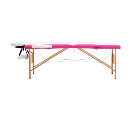 vidaXL Massagetafel inklapbaar 2 zones hout wit en roze