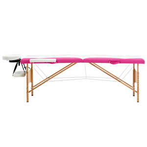 vidaXL Massagetafel inklapbaar 2 zones hout wit en roze