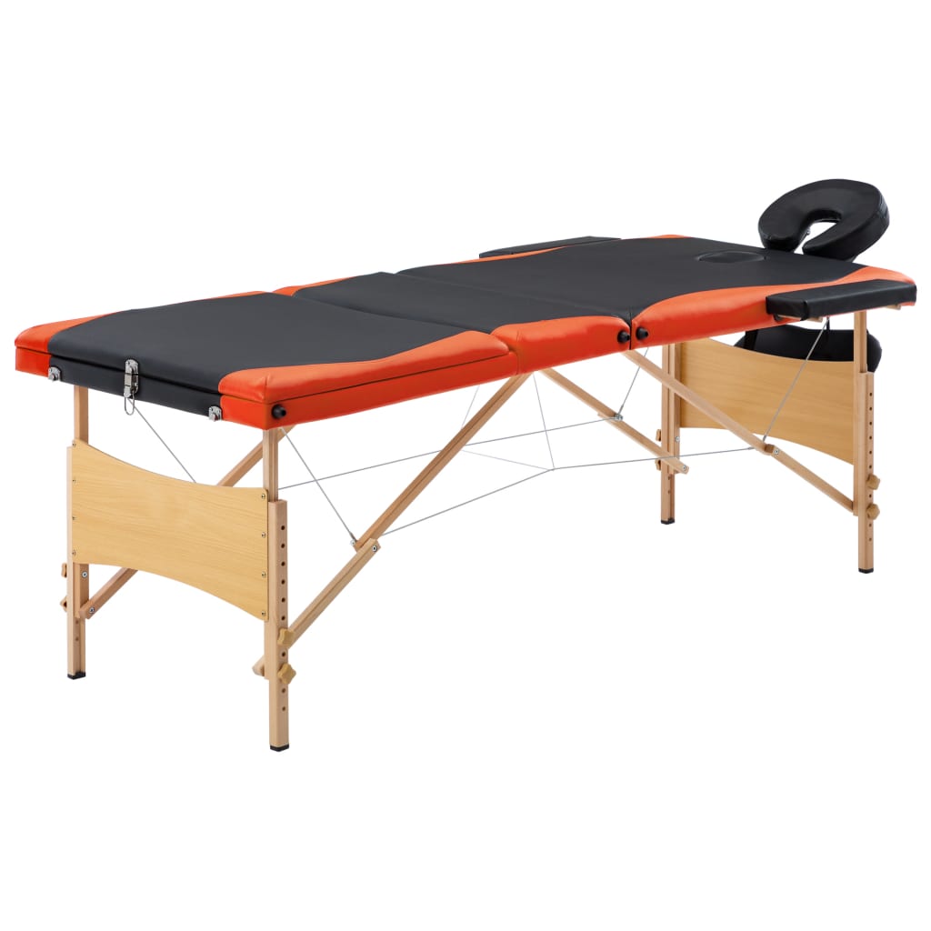 vidaXL Masă de masaj pliabilă, 3 zone, negru și portocaliu, lemn vidaxl.ro