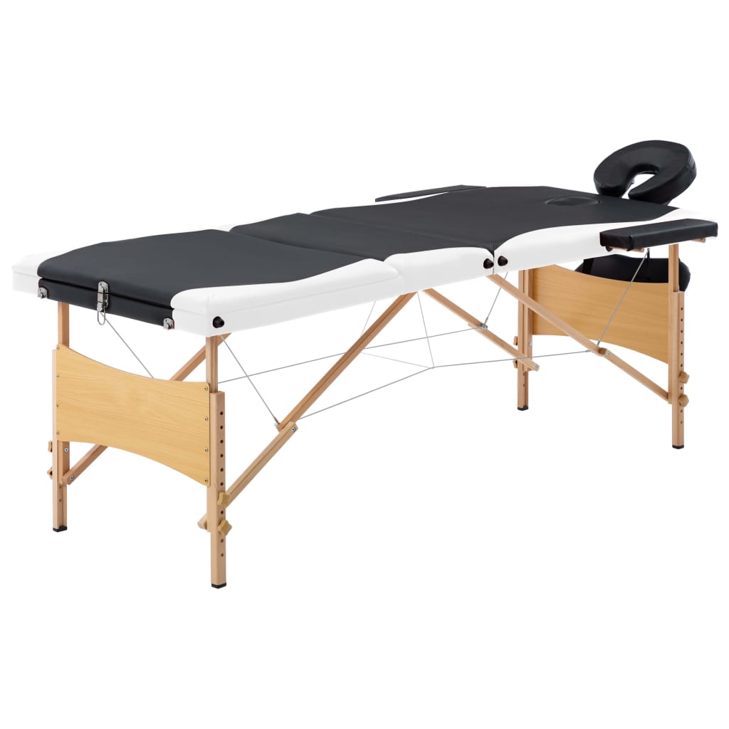 5: vidaXL sammenfoldeligt massagebord med træstel 3 zoner sort og hvid