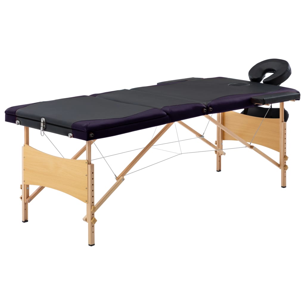 8: vidaXL foldbart massagebord 3 zoner træ sort og lilla