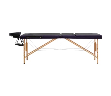 vidaXL Mesa de massagens dobr&aacute;vel 3 zonas madeira preto e roxo