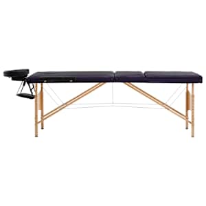 vidaXL Mesa de massagens dobr&aacute;vel 3 zonas madeira preto e roxo