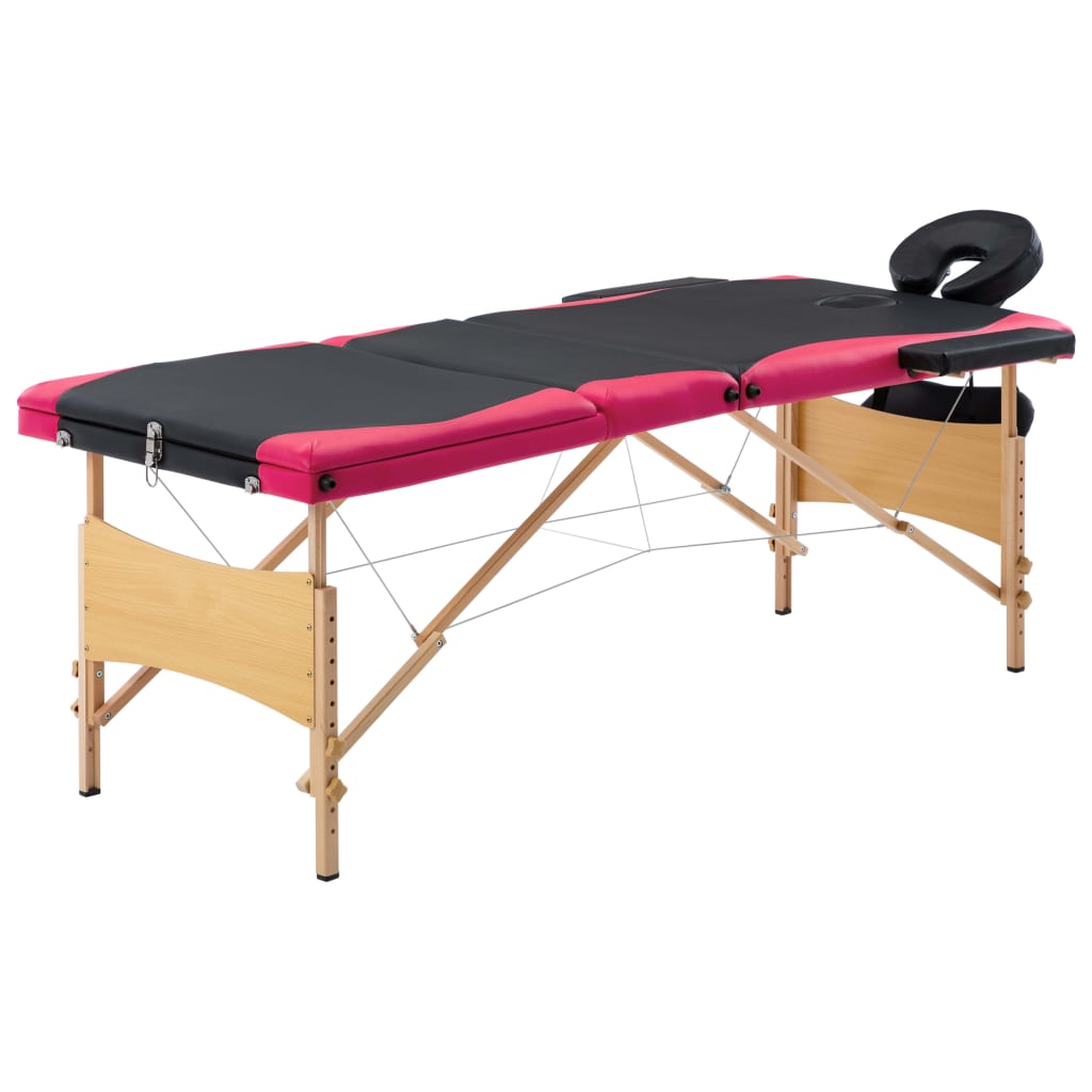 Billede af vidaXL sammenfoldeligt massagebord med træstel 3 zoner sort og lyserød
