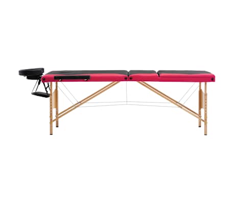 vidaXL Table de massage pliable 3 zones Bois Noir et rose