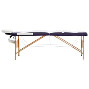 vidaXL Sulankstomas masažo stalas, baltas/violetinis, mediena, 3 zonų