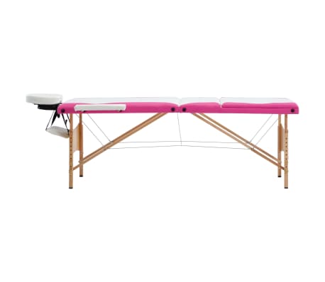 vidaXL Massagetafel inklapbaar 3 zones hout wit en roze