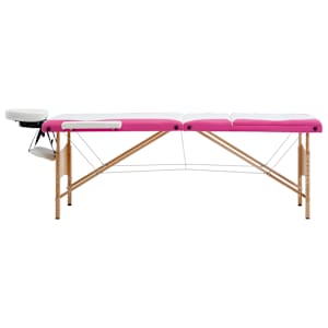 vidaXL Massagetafel inklapbaar 3 zones hout wit en roze