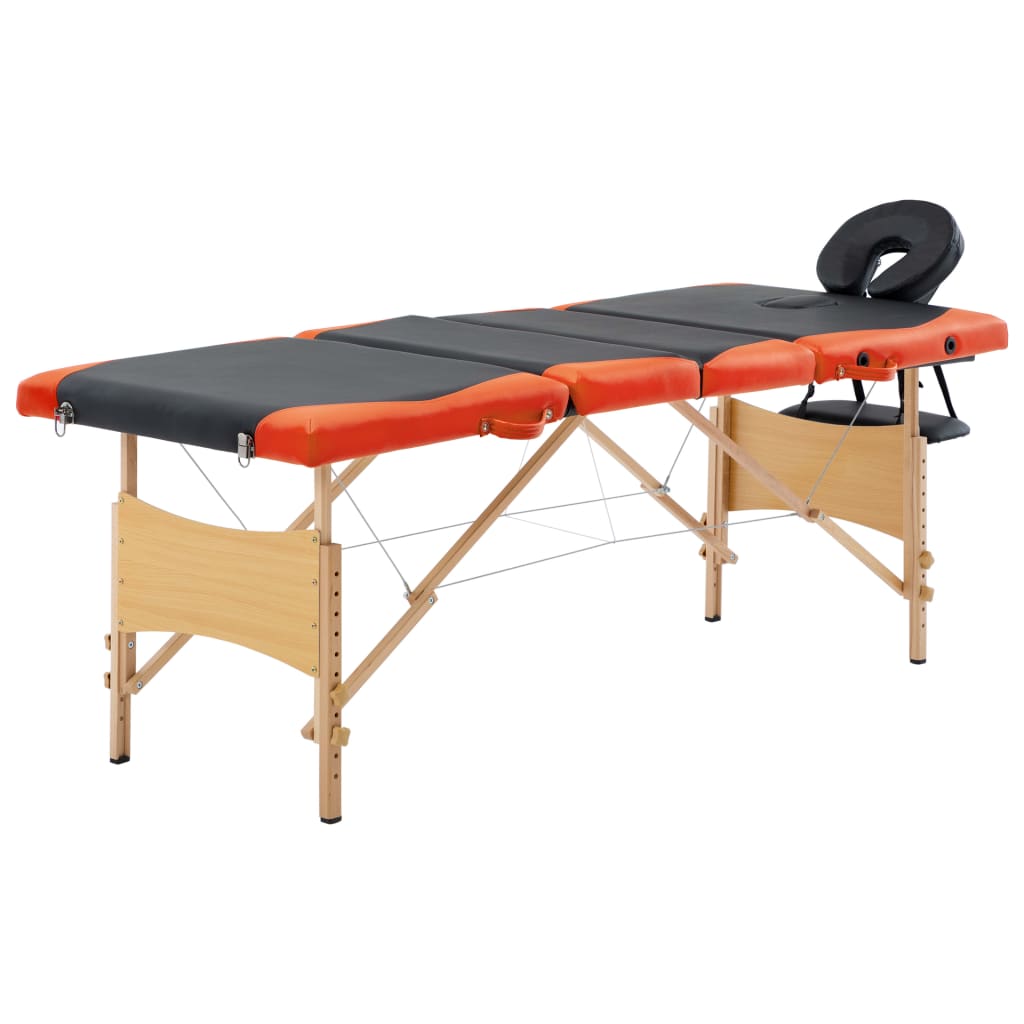 vidaXL Masă pliabilă de masaj, 4 zone, negru și portocaliu, lemn vidaXL