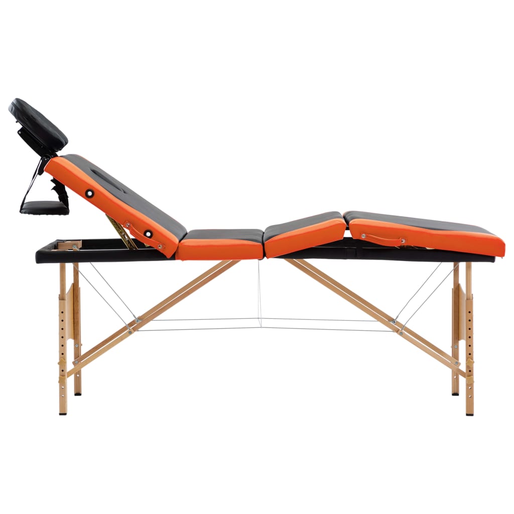 vidaXL Massagetisch Klappbar 4 Zonen Holz Schwarz und Orange