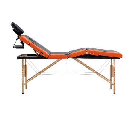 vidaXL Table de massage pliable 4 zones Bois Noir et orange