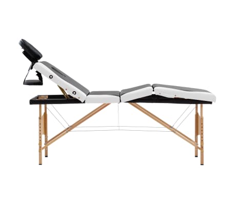 vidaXL Table de massage pliable 4 zones Bois Noir et blanc