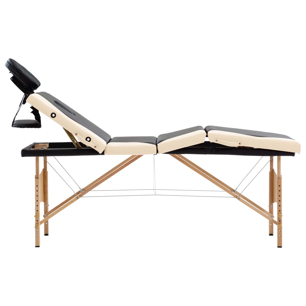 vidaXL Skladací masážny stôl 4 zónový drevený čierny a béžový