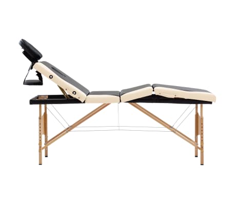 vidaXL Table de massage pliable 4 zones Bois Noir et beige