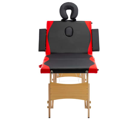 vidaXL Zložljiva masažna miza 4-conska les črna in rdeča