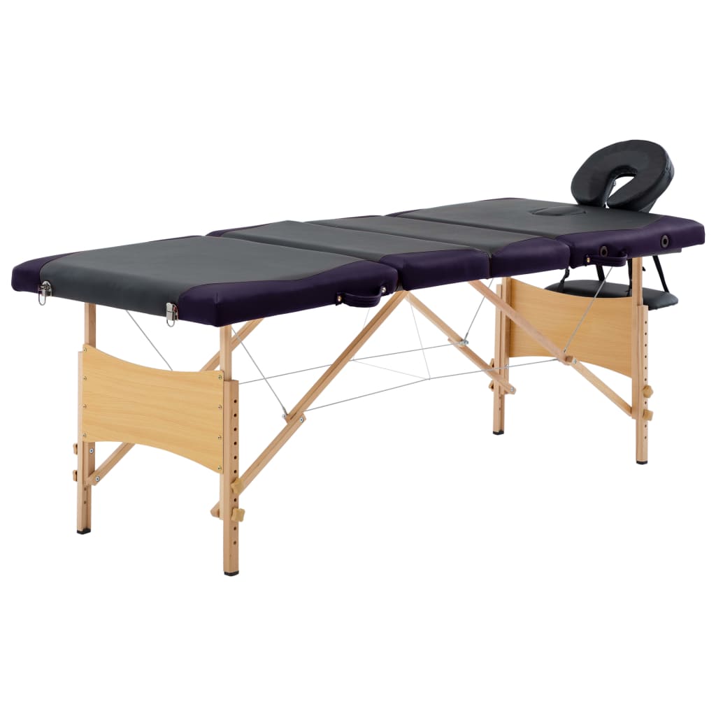 vidaXL Masă pliabilă de masaj, 4 zone, negru și violet, lemn vidaXL