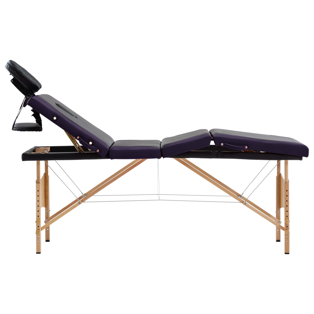 vidaXL Mesa de massagens dobrável 4 zonas madeira preto e roxo