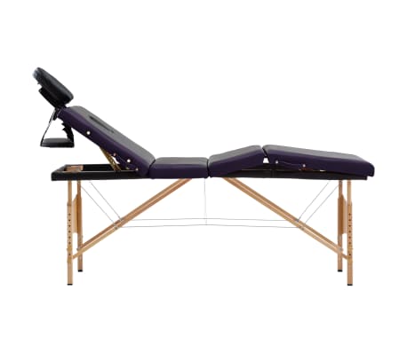 vidaXL Hopfällbar massagebänk 4 sektioner trä svart och lila