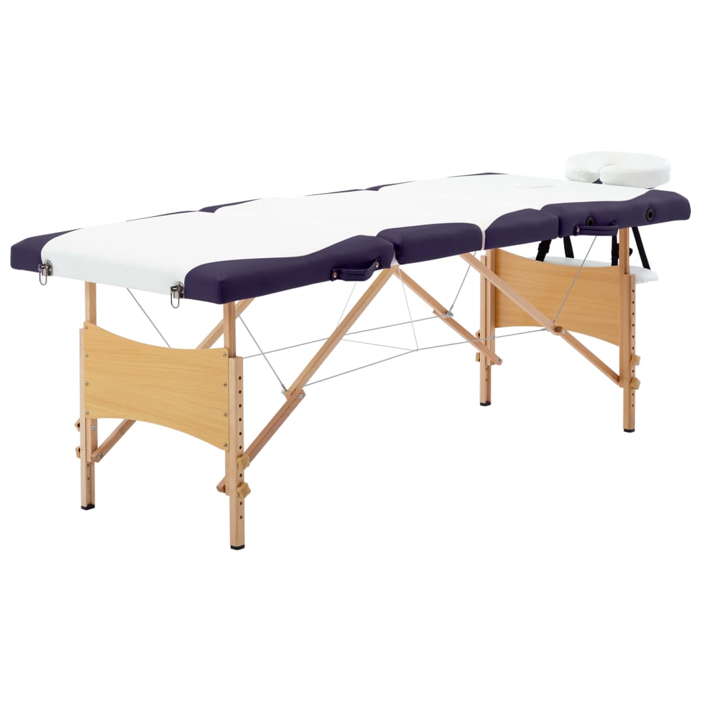 vidaXL Masă pliabilă de masaj, 4 zone, alb și violet, lemn vidaXL