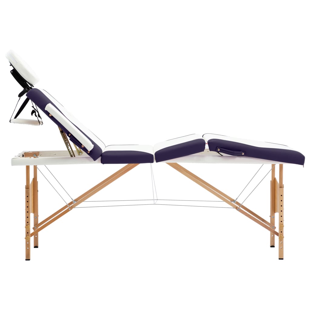 

vidaXL Massagetafel inklapbaar 4 zones hout wit en paars