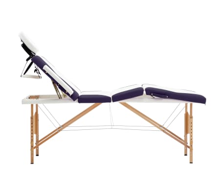 vidaXL Składany stół do masażu, 4 strefy, drewniany, biało-fioletowy