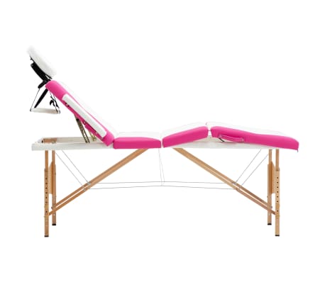 vidaXL Massagetafel inklapbaar 4 zones hout wit en roze