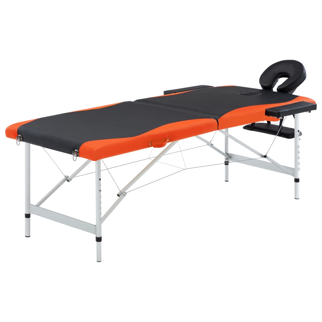 vidaXL Masă pliabilă de masaj, 2 zone, negru și portocaliu, aluminiu vidaXL