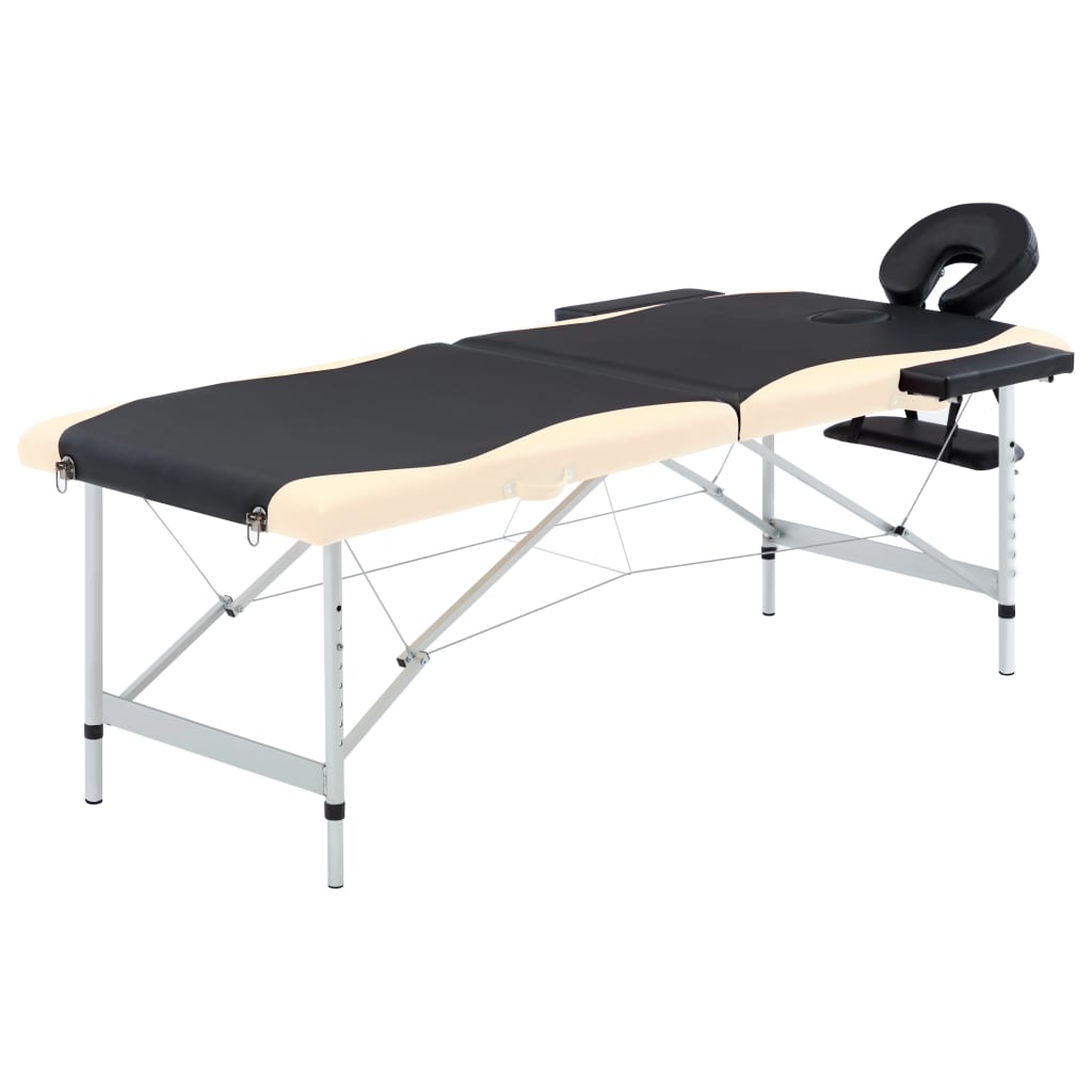 Skládací masážní stůl se 2 zónami hliník černo-béžový