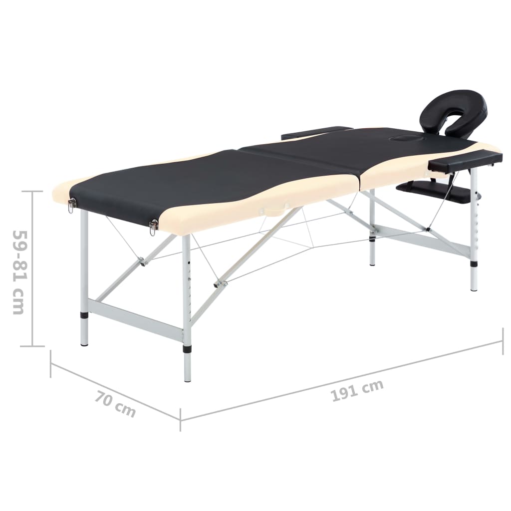 2-зонова сгъваема масажна кушетка, алуминий, черно и бежово