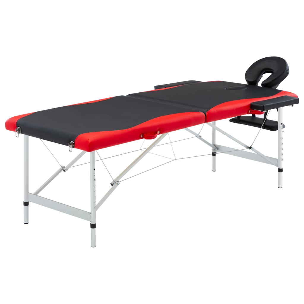 Massagetisch Klappbar 2 Zonen Aluminium Schwarz und Rot