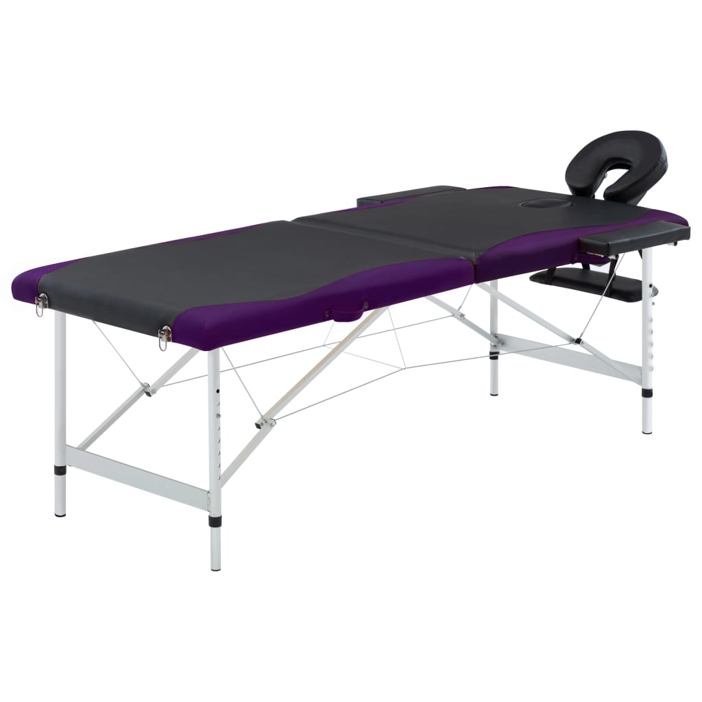 vidaXL Masă pliabilă de masaj, 2 zone, negru și violet, aluminiu vidaXL