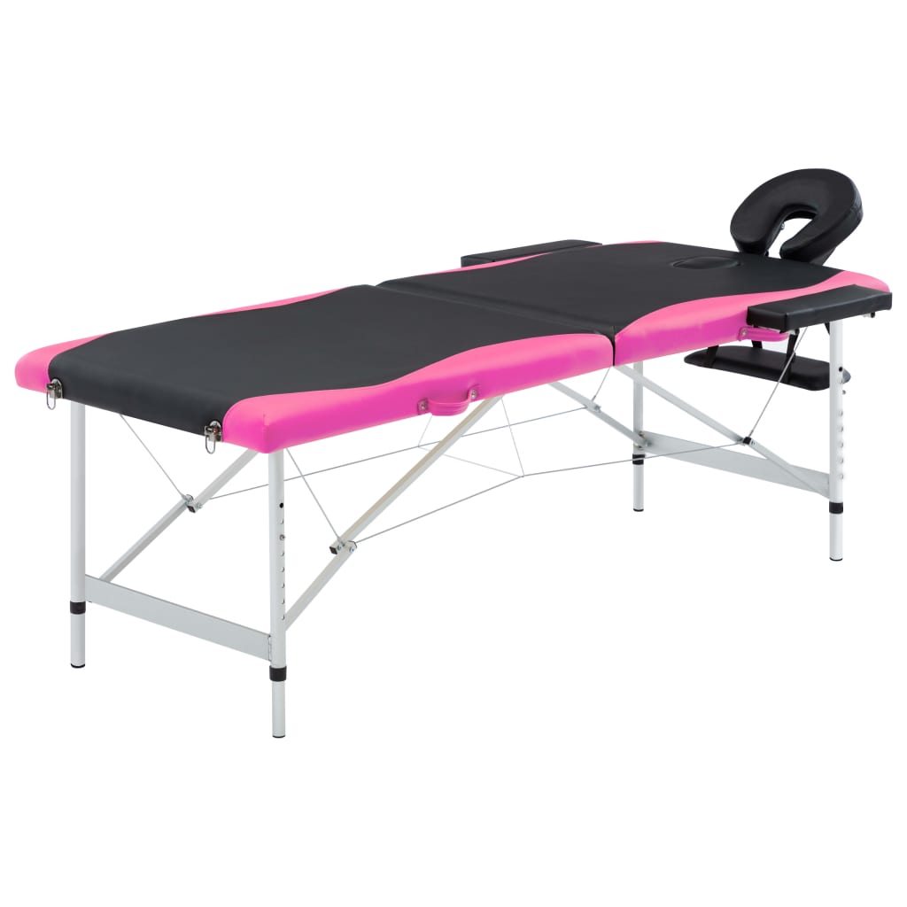 vidaXL Masă pliabilă de masaj, 2 zone, aluminiu, negru și roz poza vidaxl.ro