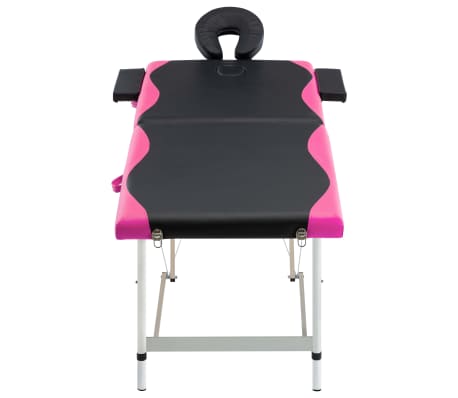 vidaXL Table de massage pliable 2 zones Aluminium Noir et rose
