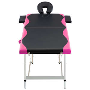 vidaXL Table de massage pliable 2 zones Aluminium Noir et rose
