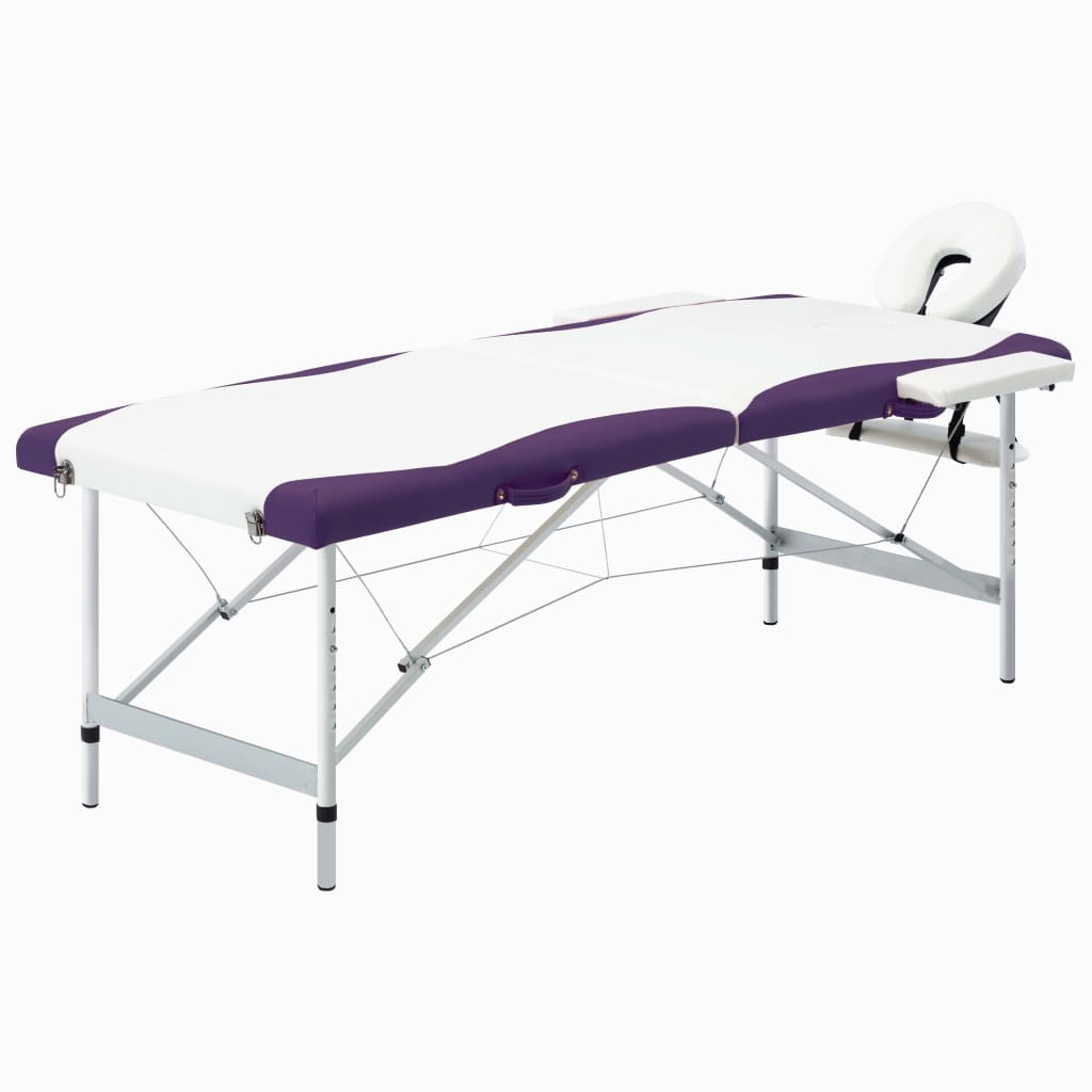 vidaXL Masă pliabilă de masaj, 2 zone, alb și violet, aluminiu vidaXL