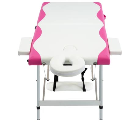 vidaXL Table de massage pliable 2 zones Aluminium Blanc et rose
