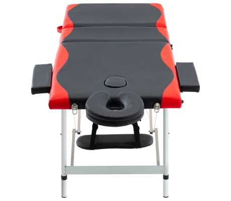 vidaXL Massagetafel inklapbaar 3 zones aluminium zwart en rood