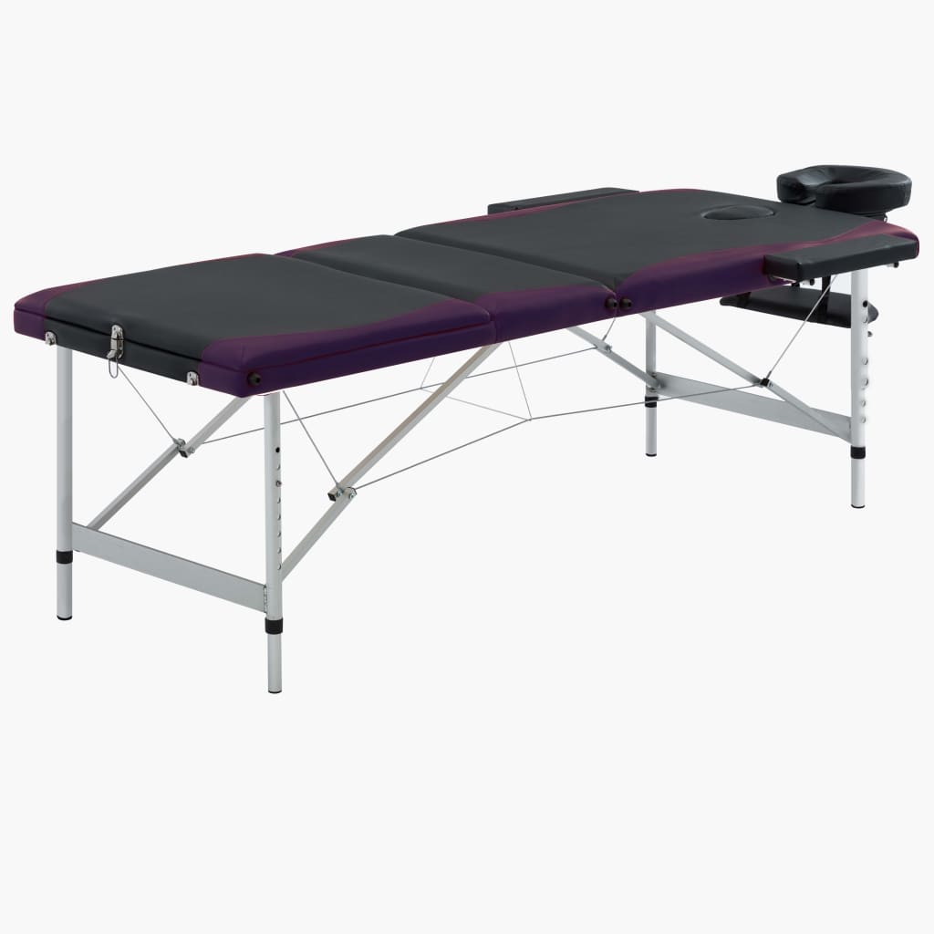 Billede af vidaXL sammenfoldeligt massagebord aluminiumsstel 3 zoner sort lilla