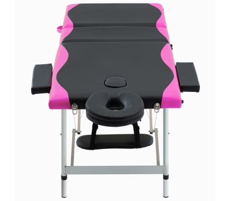 vidaXL Massagetafel inklapbaar 3 zones aluminium zwart en roze