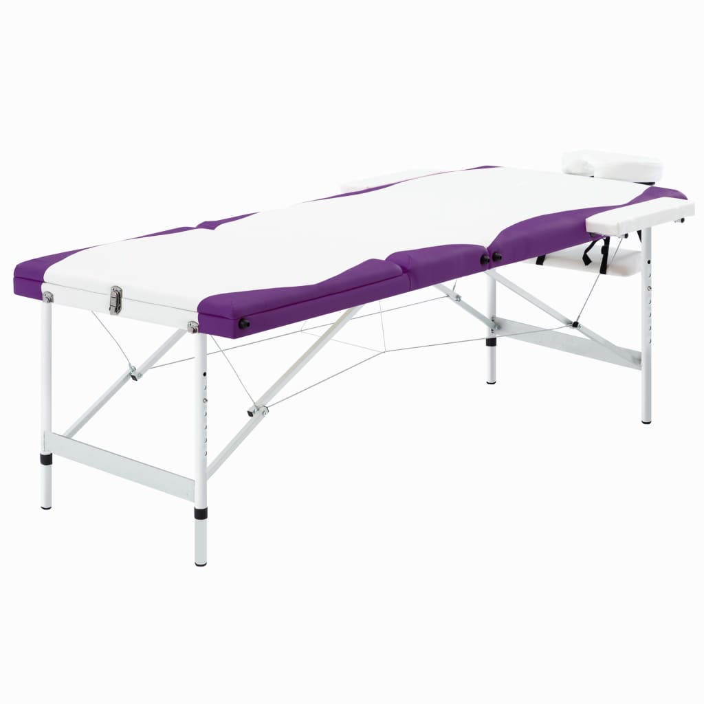 7: vidaXL sammenfoldeligt massagebord aluminiumsstel 3 zoner hvid lilla